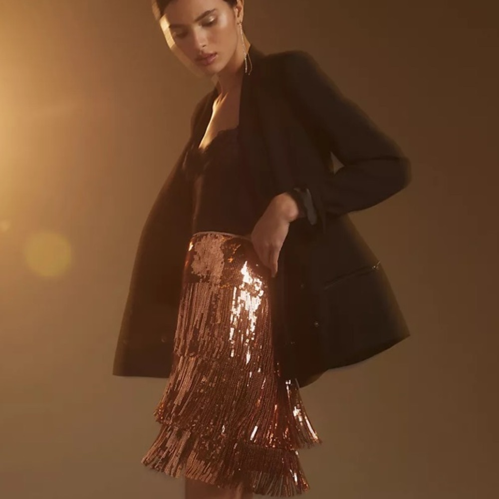 Anthropologie Maeve copper sequin flapper skirt new with tags 00